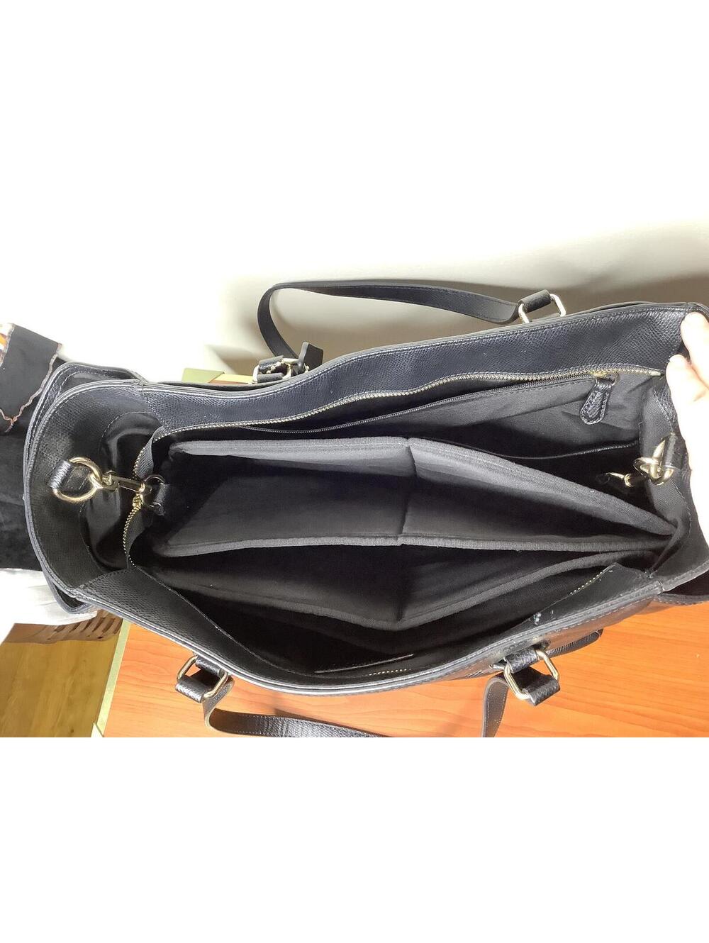 < Coach Black Leather Large Diaper Tote Bag > - Picture 8 of 13